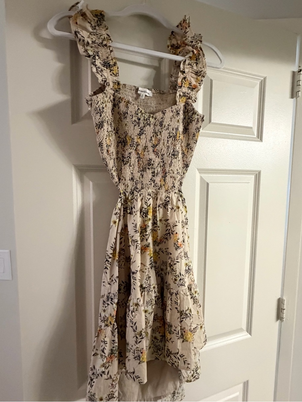 Heartloom Cream Floral High-Low Ruffle Sundress with Yellow Accents